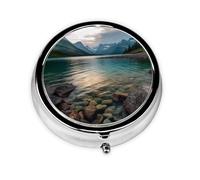 Glacier National Park Pill Case with Mirror Retro Small 3 Compartment Pill Box for Purse or Pocket Travel Pill Container Decorative Metal Medicine Vitamin Organizer Unique Gifts