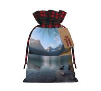 Glacier National Park -Print Multi-Colored Burlap Drawstring Bags, Eco-Friendly Plaid Pouches For Wedding Party Favors & Custom Packaging. S