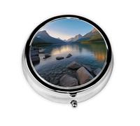 Glacier National Park Printed Round Pill Organizer with 3 Compartments, Portable Mini Pill Box Pill Case for Medicine, Vitamin, Fish Oil, Supplements