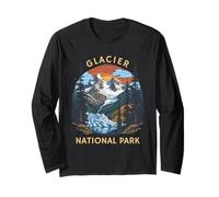 Glacier National Park Retro Sunset Mountain Long Sleeve T-Shirt