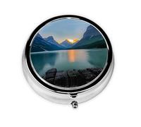 Glacier National Park Round Pill Box - Full Print Design, Metal Electroplated Compact Medicine Case for Travel, Fits Pockets & Wallets