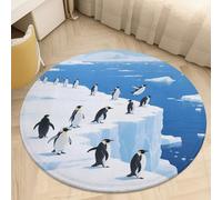 Glacier Penguins Round Absorbent Doormat Non-Slip Welcome Mat - Washable Kitchen Rugs for Entryway, Front Door, Indoor/Outdoor Use, Bedroom, Kitchen, Porch Decor 90 * 90cm