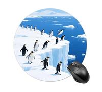 Glacier Penguins Round Mouse Pad 7.8 Inch, Portable Gaming Mouse Mat with Non-Slip Rubber Base & Smooth Surface, Waterproof Mousepad for PC, Laptop, Computer, Office, Home