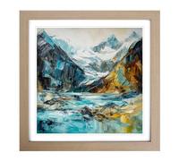 Glacier Post-Impressionism No.1 Framed Print | 18x18 Inch Oak Framed Wall Art | Ready to Hang | Impressionist Landscape Picture | Living Room Bedroom Lounge Office