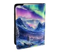 Glacier Sky Northern Lights Printed Passport Holder,Travel Pu Leather Passport Cover Case Organiser for Men Women,6.5 Inch