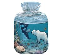Glaciers and Ocean Bear Travel hot Water Bottle with Soft Cover, 2L Warmer Bag for Hand Feet Warmer, Hand Feet Warmer
