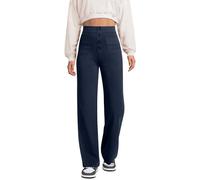 Glacspyg Wide Trousers Women's High Waist Sports Trousers Button Straight Trousers with Pockets Elastic Casual Trousers, navy, XL