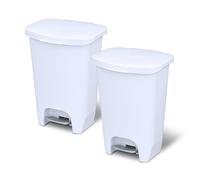 Glad 13 Gallon Trash Can 2 Pack | Plastic Kitchen Waste Bins with Odor Protection of Lid | Hands Free with Step On Foot Pedal and Garbage Bag Rings, 13 Gallon, White