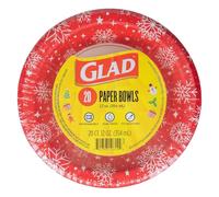 Glad Everyday Disposable Paper Bowls with Holiday Red Snowflake Design - Heavy Duty, Microwavable Paper Bowls for Everyday Use - Red Snowflake Holiday Design - 12 Ounces, 20 Count