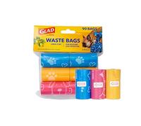 Glad for Pets Scented Waste Bags, Tear Resistant Pet Poop Pick-up Bags with Leak Protection, Lemon Scent, Multicolor Designs, 6 rolls, 90 bags total