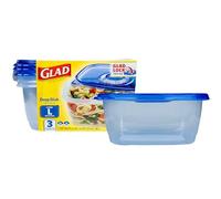 Glad GladWare Deep Dish Food Storage Containers Lock Tight Seal, BPA Free Large Rectangle Plastic Containers Hold Up to 64 Ounces of Food, 3 Count Set | Includes 3 Containers and Lids