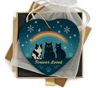 Glad Gua Cat Memorial Christmas Bauble, Forever Loved Rainbow Bridge Keepsake for Pet Loss, Ceramic Tree Decoration Ornament Gift for Cat Lovers, Xmas Plaque with Gift Box