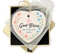 Glad Gua God Bless Baptism Ornament 2025, Ceramic Heart Keepsake for Baby, Christening Gift with Gift Box, Christian Nursery Decoration