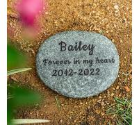 Glad Gua Pet Memorial Stones, Personalised Natural Pebble, Custom Engraved Grave Stone Pebble, Cat/Dog Garden Memory Ornament, Gift Box, Small, Medium, Large, XL