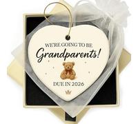 Glad Gua Pregnancy Announcement Heart Ornament with Gift Box, Ceramic Keepsake for Grandparents to Be, Baby Reveal Due in 2026, Christmas Decoration for New Grandparent Gift