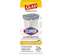 Glad Medium Drawstring Trash Bags with Clorox, 8 Gal, Lemon Fresh Bleach, 26 Ct (Package May Vary)
