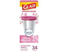 Glad OdorShield Small Drawstring Trash Bags, 4 Gallon Trash Bag, Febreze Cherry Blossom, 34 Count (Package May Vary)