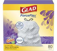 Glad OdorShield Tall Kitchen Drawstring Trash Bags, Lavender, 49.2l, 80 Count, Lavender, 80 Count