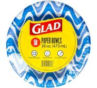 Glad Round Disposable Paper Bowls, Blue Waves Design - Heavy Duty, Soak Proof, Cut-Resistant, Microwavable Bowl for All Foods & Daily Use, 16 Oz, 50 Count - 2 Pack