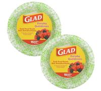 Glad Round Disposable Paper Bowls, Green Victorian Design - Heavy Duty, Soak Proof, Cut-Resistant, Microwavable Bowl for All Foods & Daily Use, 16 Oz, 15 Count - 2 Pack