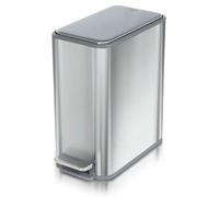 Glad Slim Bathroom Trash Can - Small Garbage Pail with Soft Close Lid & Step Foot Pedal | Narrow Brushed Nickel Waste Basket with Removable Inner Bucket, 2.6 Gallon
