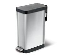 Glad Slim Trash Can with Clorox Odor Protection - Narrow Kitchen Garbage Bin with Soft Close Lid, Step On Foot Pedal and Waste Bag Roll Holder, Stainless Steel, 45 Liter