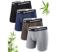 Gladbecke Bamboo Mens Boxers Anti Chafing Soft Comfortable Mens Underwear Boxer Shorts Moisture Wicking Boxers for Men with Longer Leg & No Itchy Labels Multipack of 4,Black & blue & brown & grey,M