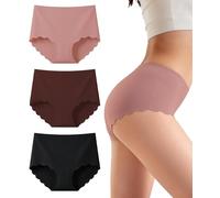 Gladbecke Seamless knickers for Women High Waisted Breathable Underwear 3 Pack - No VPL Invisible Panties, Moisture Wicking Stretchy Ladies Briefs Multipack,Burgundy & rose red & black,L