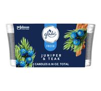 Glade 1-Wick Scented Candle Jar Juniper & Teak Air Freshener Infused with Essential Oils 4.08 Oz 2 Count