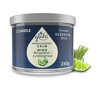 Glade Aromatherapy Candle, Home Decor Scented Calming Jar Candle, Up to 37 Hour Burn Time, Calm Mind with Italian Bergamot & Guatemalan Lemongrass, 260g