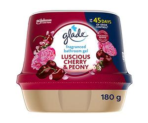 Glade Fragranced Bathroom Gel, Bathroom Air Freshener & Discreet Odour Eliminator, Luscious Cherry & Peony, 180g