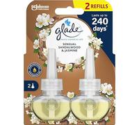 Glade Plug in Air Freshener Refill, Electric Scented Oil Room Air Freshener, Sandalwood & Jasmine, Pack of Duos (2 x 20ml)