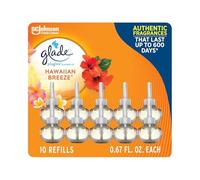 Glade PlugIns Air Freshener Refills, Hawaiian Breeze, 10 Count | 0.67 fl oz Each, Includes 10 Refills, Scented and Essential Oils for Home and Bathroom Use, Fits Glade PlugIn Warmer