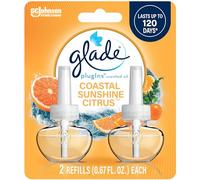 Glade PlugIns Refills Air Freshener, Scented and Essential Oils for Home and Bathroom, Coastal Sunshine Citrus, 1.34 Fl Oz, 2 Count