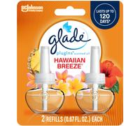 Glade PlugIns Refills Air Freshener, Scented and Essential Oils for Home and Bathroom, Hawaiian Breeze, 1.34 Fl Oz, 2 Count