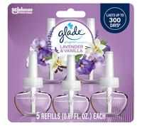 Glade PlugIns Refills Air Freshener, Scented and Essential Oils for Home and Bathroom, Lavender & Vanilla, 3.35 Fl Oz, 5 Count