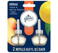 Glade PlugIns Refills Air Freshener, Scented and Essential Oils for Home and Bathroom, Yuzu & White Peach, Fresh Collection 1.34 Fl Oz, 2 Count