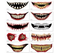 GLADFRESIT 10 Pcs Big Mouth Face Halloween Horror Tattoo Stickers - Waterproof & Funny Costume Party Tattoos