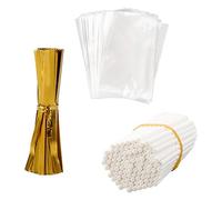 GLADFRESIT 300Pcs Cake Pops Making Tools - 100Pcs Lollipop Sticks, Cake Pop Bags and Twist Ties - Clear Cellophane Treat Wrappers