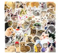 GLADFRESIT Funny Cat Stickers Set - 50Meme Stickers, Waterproof Vinyl Cat Decals for Water Bottle, Phone Case, Scrapbook & Laptop