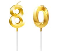 GLADFRESIT Gold Digital Birthday Cake Candles - Number 80 Candles for 80th Birthday Happy Birthday Smokeless Environmental Protection Birthday Candle for Birthday Cake (Number 80), 2308-68