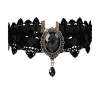 GLADFRESIT Gothic Choker Necklace, Lace Gemstone Collar with Teardrop Pendant for Women Girls Punk Accessories for Cosplay Party(Black)