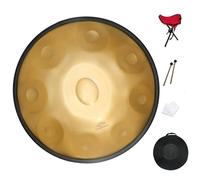GLADFRESIT Handpan Drum 22inch in D Kurd Minor with handpan stand, handpan case, durable mallets and dust-free cloth (Gold, 432HZ)