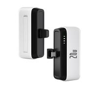 Gladgogo 5000mAh Ultra-compact Power Bank, 20W Fast Charge Battery Pack with Stand integrated USB-C port, Mini Portable Charger Compatible with iPhone, Google, Samsung, other USB-C devices - White