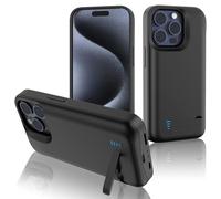 Gladgogo Battery Case for iPhone 15 Pro, 6000mAh Ultra Slim Rechargeable Fast Charging Power Bank Case with Screen Protector, Foldable Portable Backup Battery Pack for iPhone 15 Pro(6.1"), Black