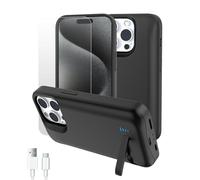 Gladgogo Battery Case for iPhone 15 Pro（8500mAh,6.1"）,Ultra Slim Rechargeable Fast Charging Power Bank Case with Screen Protector, Foldable Portable Backup Battery Pack only for iPhone 15 Pro,Black