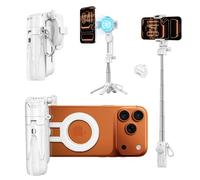 Gladgogo Magnetic Bluetooth Selfie Stick Tripod, 4-in-1 Mobile Phone Tripod Stand with Removable Spring Clamp, 360° Rotation Mini Four-Legged Tripod Mobile Phone Holder for iPhone