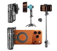 Gladgogo Magnetic Selfie Stick Tripod, 4-in-1 Pocket Size Mini Tripod with Removable Spring Clamp, Foldable Handle Grip 360° Rotation Four-Legged Tripod Holder for iPhone/Samsung/Android for Vlog