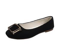 Gladi$ator Sandals for Women Square Buckle Flat Shoes Shallow Mouth Simple Single Casual Work (Black, 4.5)