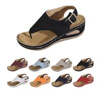 Gladiator Flip Flops for Women Summer Slip on Wide Width Thong Sandals Lightweight Casual Beach Walking Wedge Sandals Arch Support Cushioned Shoes (Black, 6.5)
